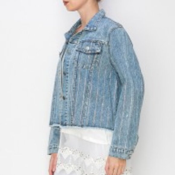 new ORIGMAI embellished jean denim jacket (4-colors) SM-2X classic rhinestones - Picture 3 of 16